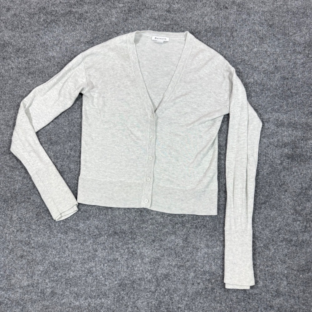 Athleta Lightweight Cardigan V-Neck Button Front Women XS Grey Wool Blend EUC